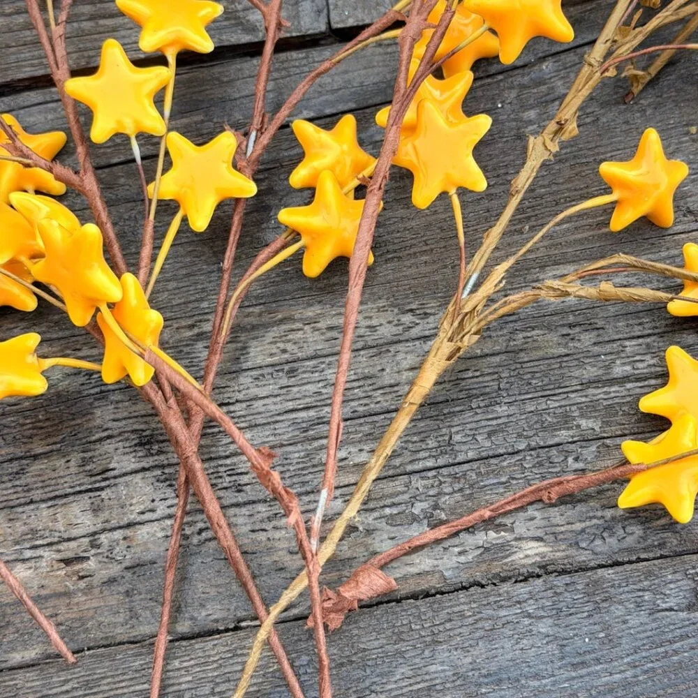 Vintage Lot Yellow Gold Star Floral Stem Picks Mickey Mouse Disney Tree Wreath